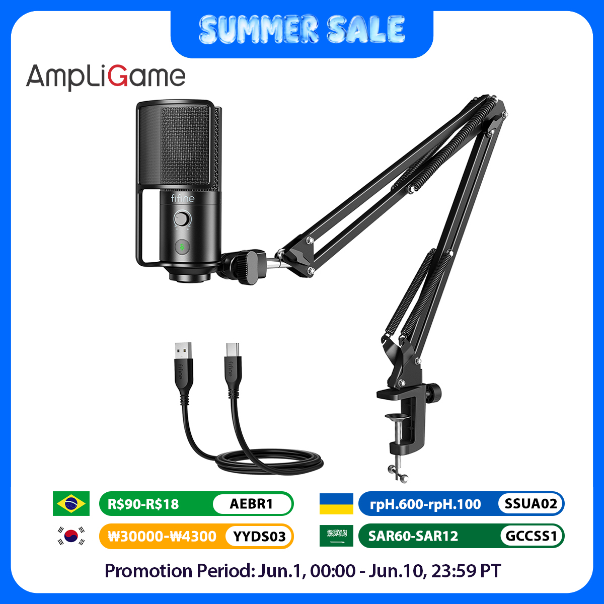 Streaming Mic Condenser - FIFINE USB Streaming Microphone Kit with